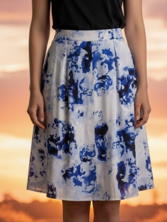 Handmade Dresses & Skirts - Cute And Dainty Blue and White Patterned Midi Skirt